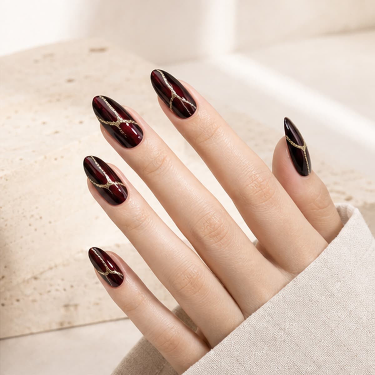 Bordeaux Minéral shown in correct use in the Lunara editorial style
