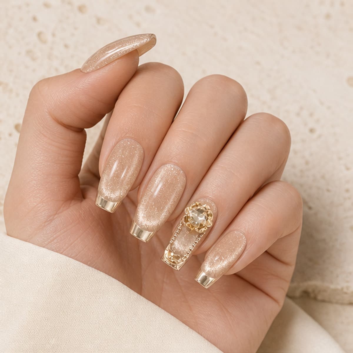 Champagne Cat Eye shown in correct use in the Lunara editorial style